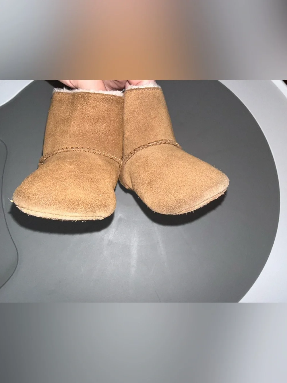 UGG Kids Chestnut Suede Booties with Shearling Trim